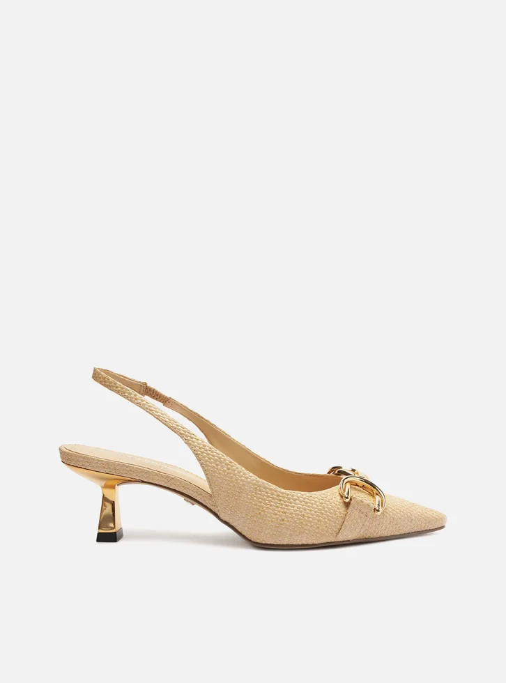 Scarpin Nude Tecido Bico Fino Slingback Bridão | ZZ Mall (BR)
