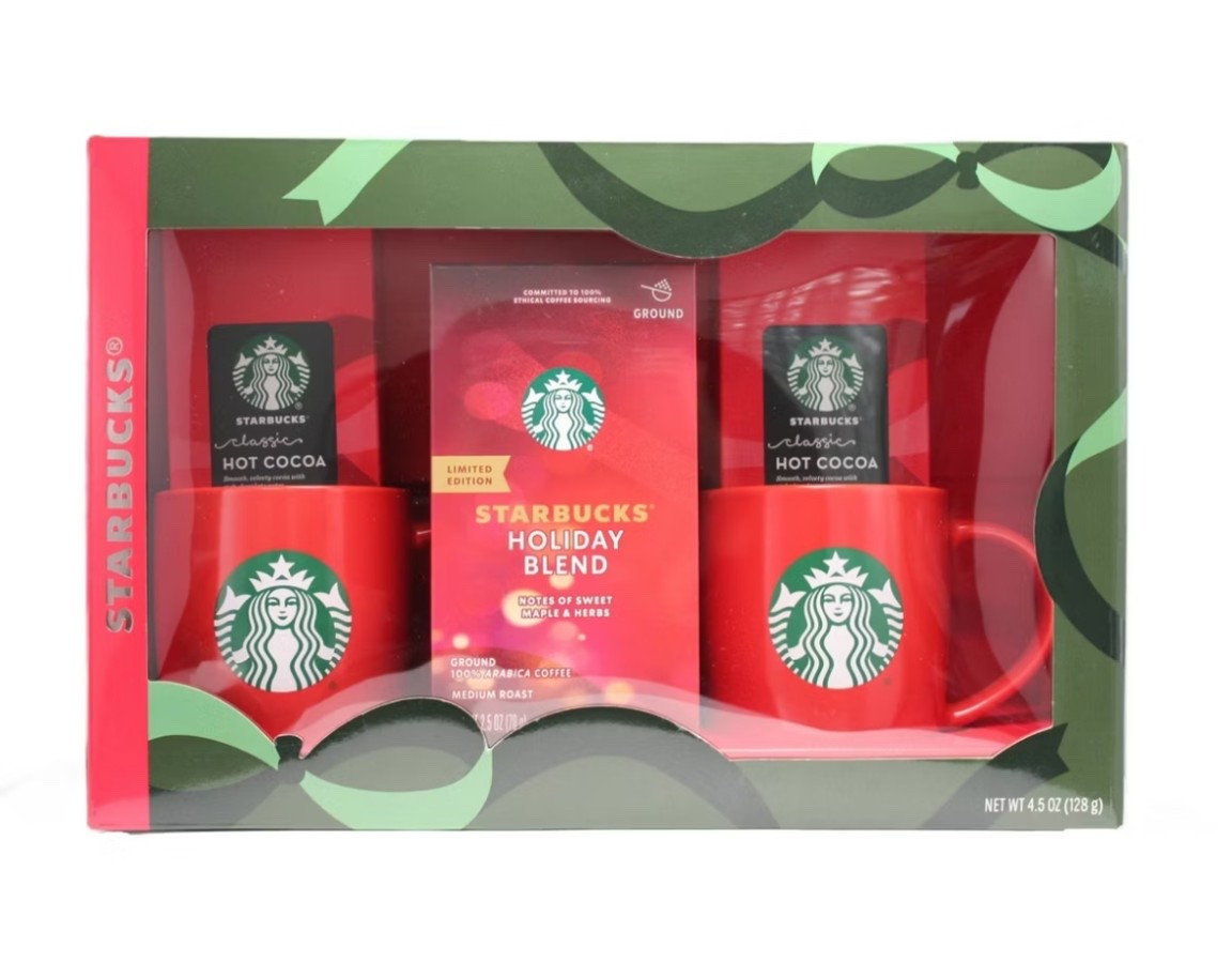 Target is offering this fun Starbucks Gift Set for only $19.99 today! It includes two red Starbucks mugs, Starbucks Holiday Blend Ground Coffee, and Starbucks Hot Cocoa Packets. Perfect gift to even have on hand for any last minute gifting needs! 

#LTKHome #LTKSaleAlert #LTKGiftGuide