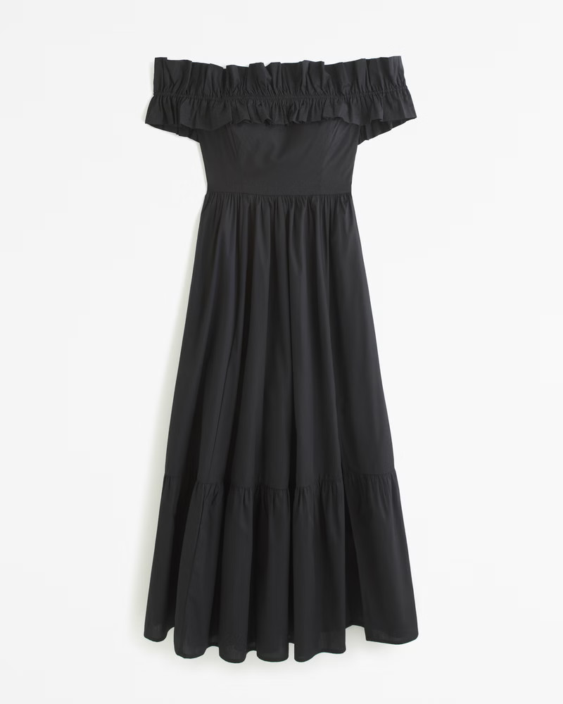 Off-The-Shoulder Ruffle Midi Dress | Abercrombie & Fitch (US)