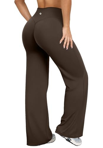 OQQ Yoga Pants Women High Waist Stretch Casual Soft Straight Leg Bottoms Darkbrown Long | Amazon (US)