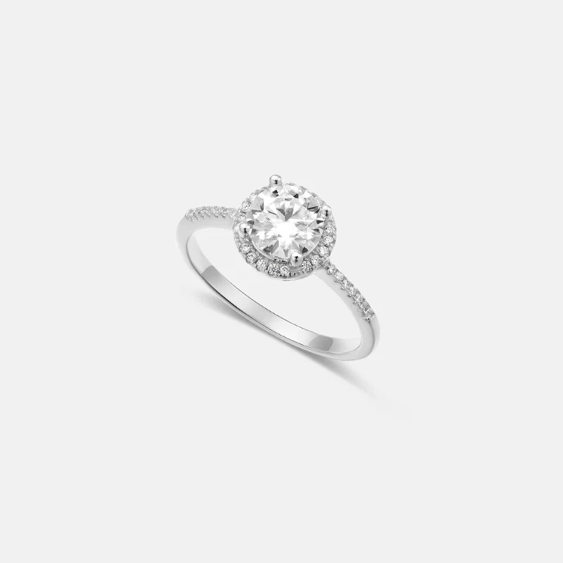Sierra Round Cut Moissanite Gold Vermeil Ring with Halo | Victoria Emerson