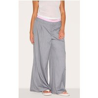 Plus Grey Woven Contrast Stripe Boxer Detail Straight Leg Pants | PrettyLittleThing US