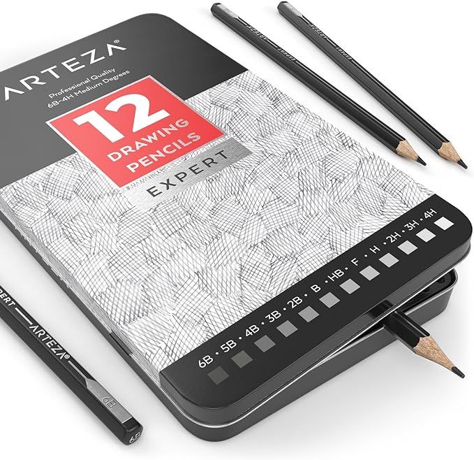 ARTEZA Professional Drawing Sketch Pencils Set of 12, Medium (6B - 4H), Ideal for Drawing Art, Sk... | Amazon (US)