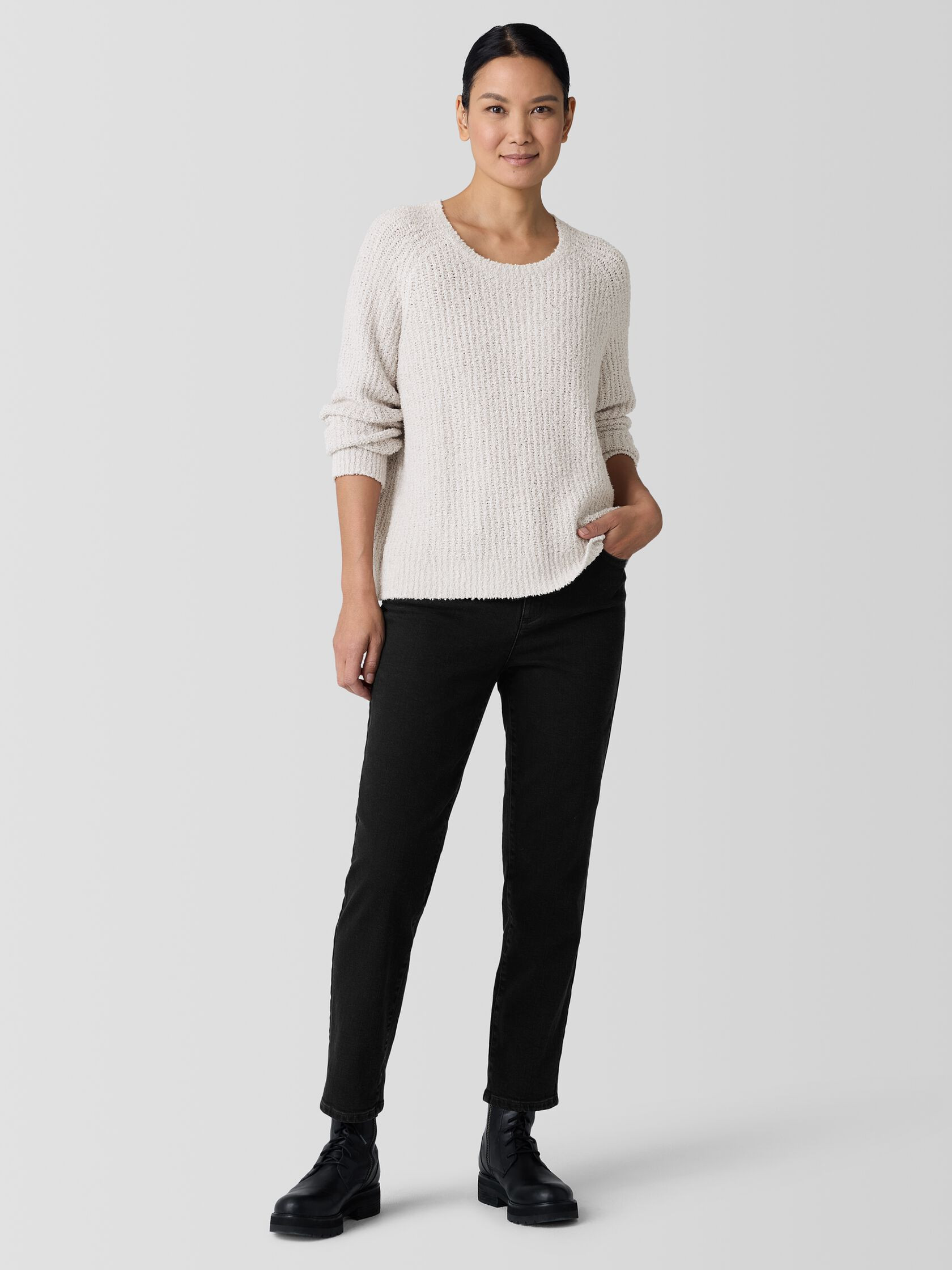 Cotton Fluff Crew Neck Top | Eileen Fisher