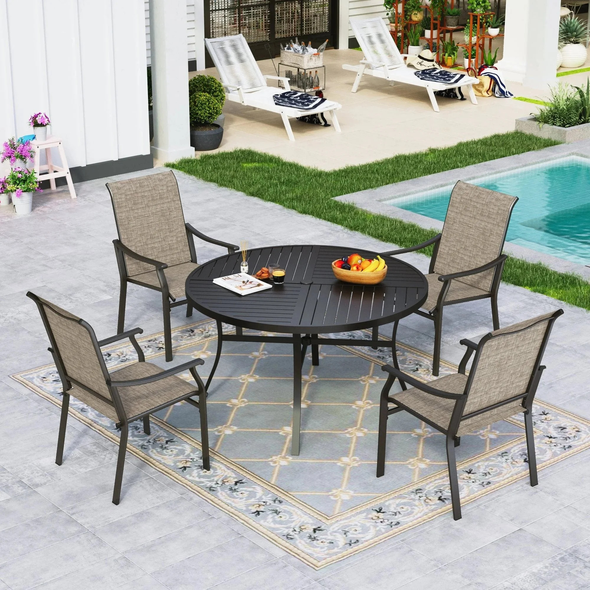 Sophia & William 5 Pieces Outdoor Patio Dining Set with Textilene Chairs & Round Table for 4 | Walmart (US)