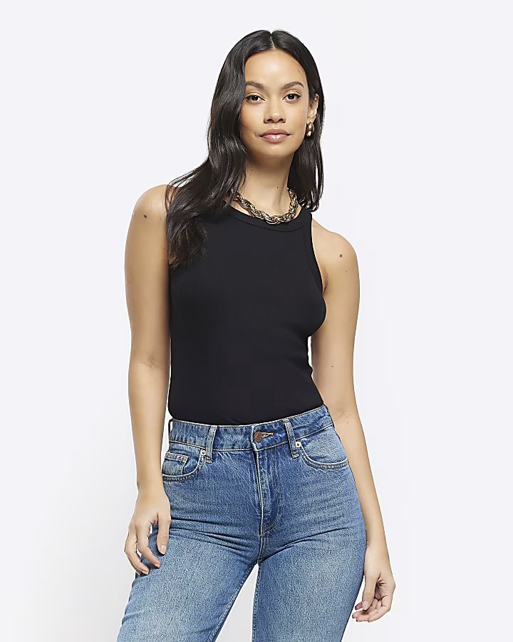 Black rib racer vest top | River Island (UK & IE)