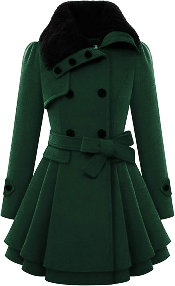 Zeagoo Women's Fashion Faux Fur Lapel Double-Breasted Thick Wool Trench Coat Winter Warm Jacket S... | Amazon (US)