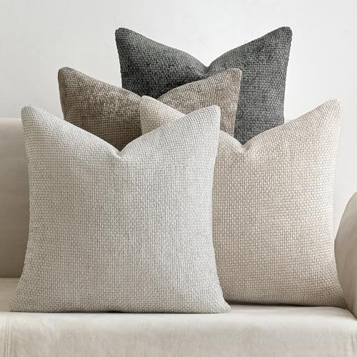 MIULEE Pack of 4 Couch Throw Pillow Covers 18x18 Inch Neutral Soft Decorative Chenille Pillow Cov... | Amazon (US)