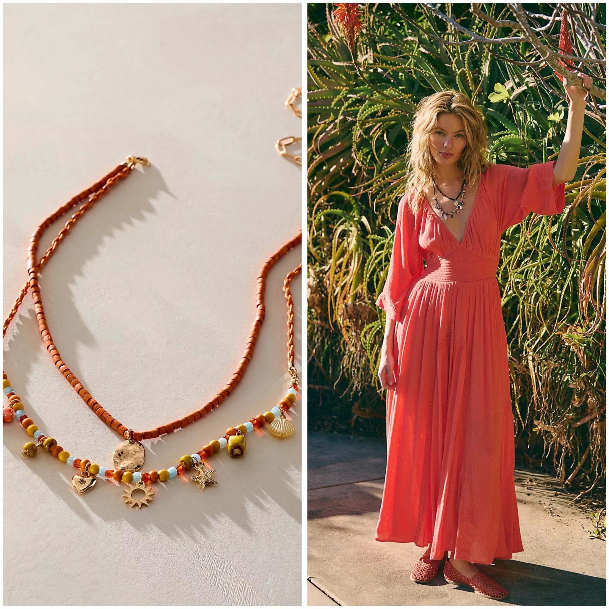 Spring Fashion. A flowy maxi dress styled with a layered necklace for a spring outfit or even a summer vacation outfit. The dress is available in more colors too. 

#LTKOver40 #LTKStyleTip #LTKFestival