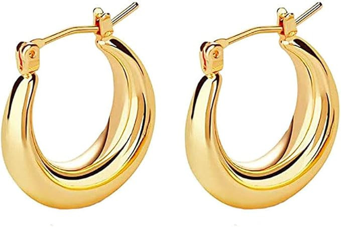 Chunky Gold Hoop Earrings 14K Gold Plated 925 Sterling Silver Post Thick Tube Hoops for Women And... | Amazon (US)