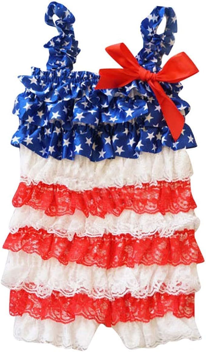 SWNONE Infant Baby Boys Girls Ruffle Lace Stars Striped 4th of July Romper Jumpsuit Outfit Clothe... | Amazon (US)
