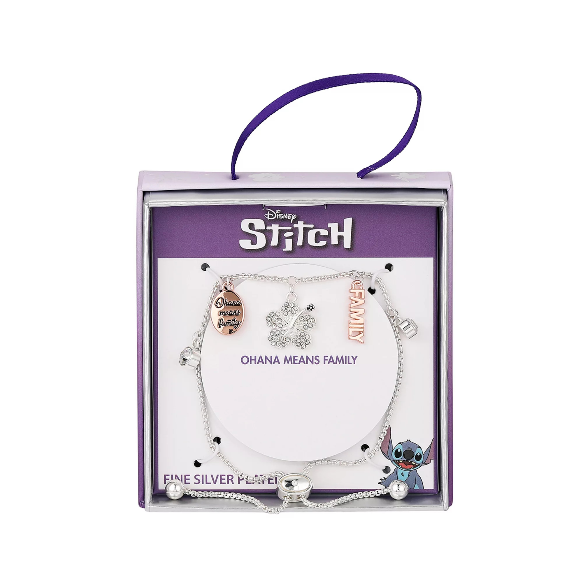 Disney's Lilo & Stitch Fine Silver Plated Crystal Ohana Means Family Charm Bolo Bracelet | Kohl's