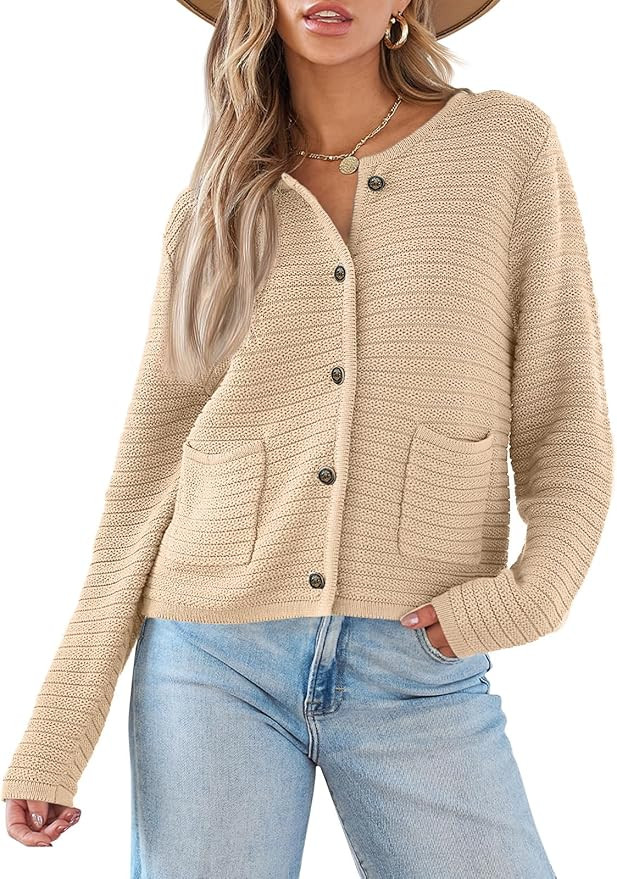 LILLUSORY Cropped Cardigan Sweaters for Women Trendy 2023 Fall with Pockets Lightweight Open Fron... | Amazon (US)