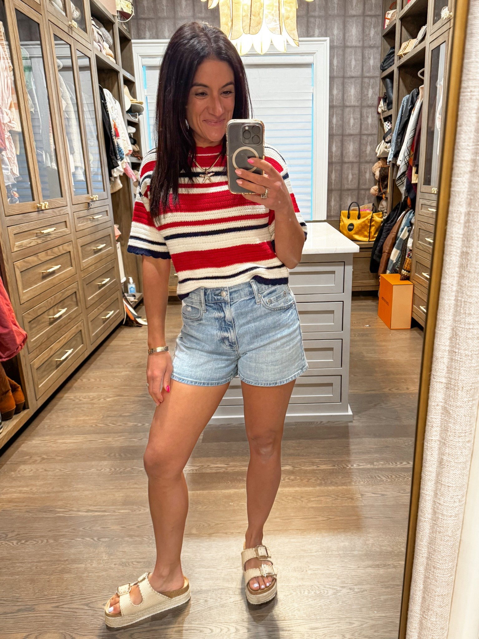 The starfish necklace ⭐️, the striped sweater 🇺🇸, and the denim shorts 🩵…Memorial Day weekend ready!! 

#LTKSummerEdit #LTKOver40 #LTKFindsUnder50