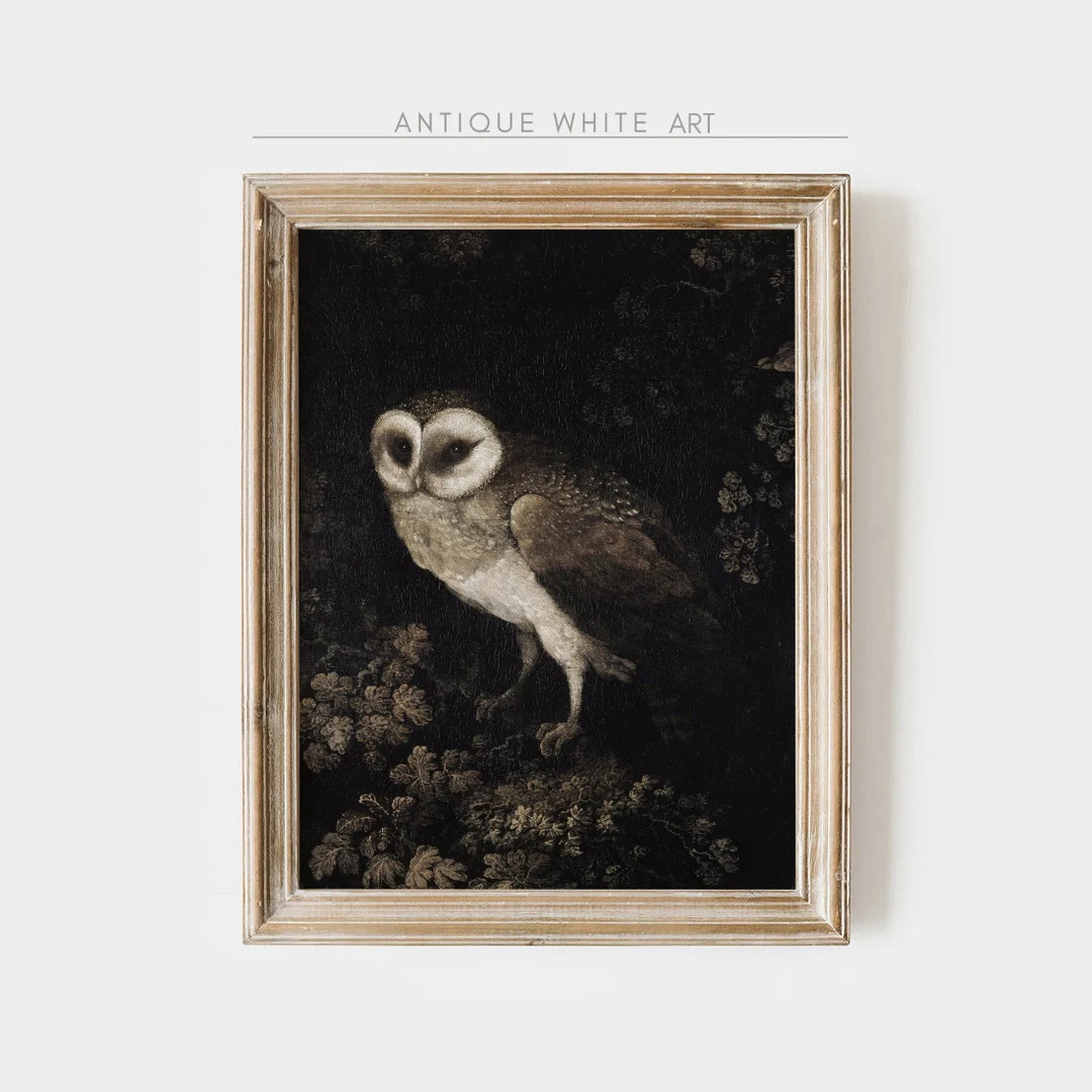 Antique Owl Painting, Dark Academia Print, Moody Bird Print, Rustic Animal Wall Art, Vintage Vert... | Etsy (US)