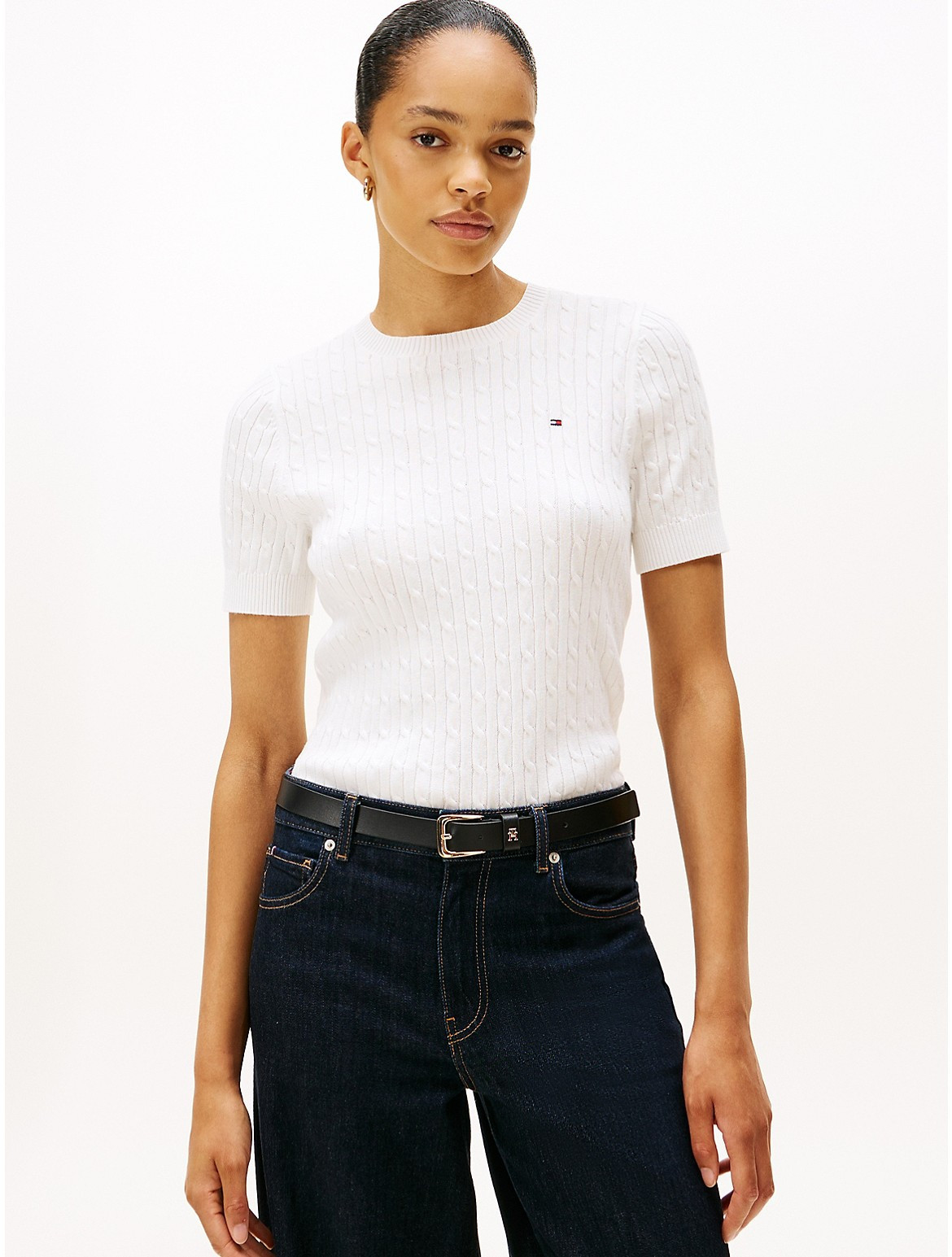 Tommy Hilfiger Women's Short-Sleeve Cable Knit Sweater - White - XS | Tommy Hilfiger (US)