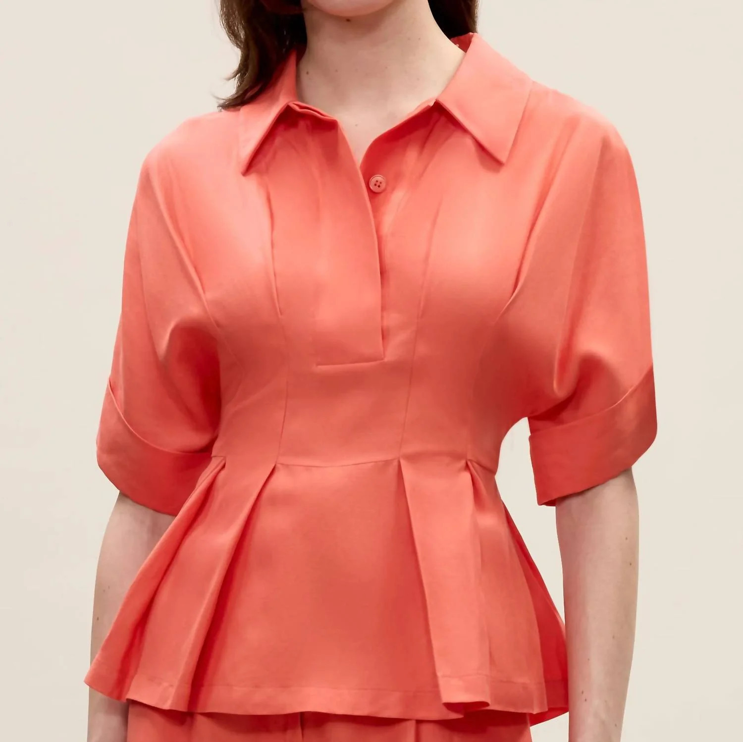 Lena Shine Top In Coral | Shop Simon