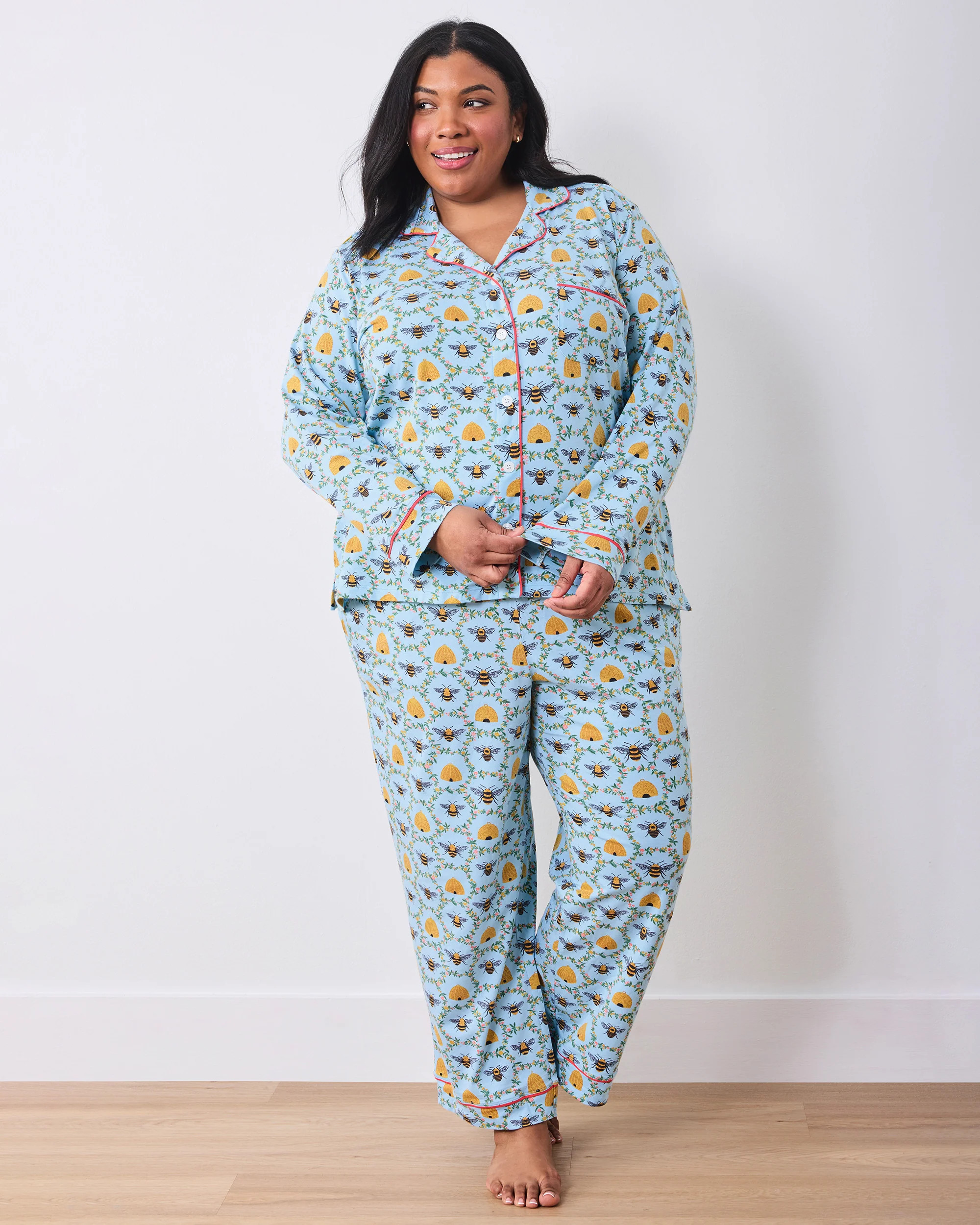 Sweet Bee - Organic Pima Modal Knit Long PJ Set - Soft Blue | Printfresh
