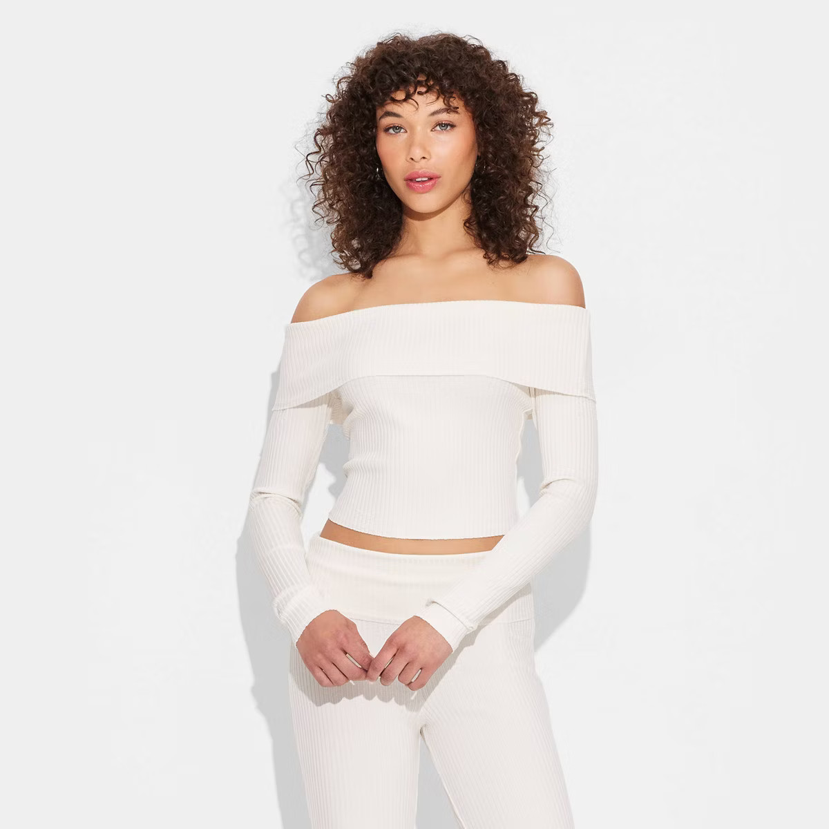Women's Long Sleeve Ribbed Off the Shoulder Shirt - Wild Fable™ | Target