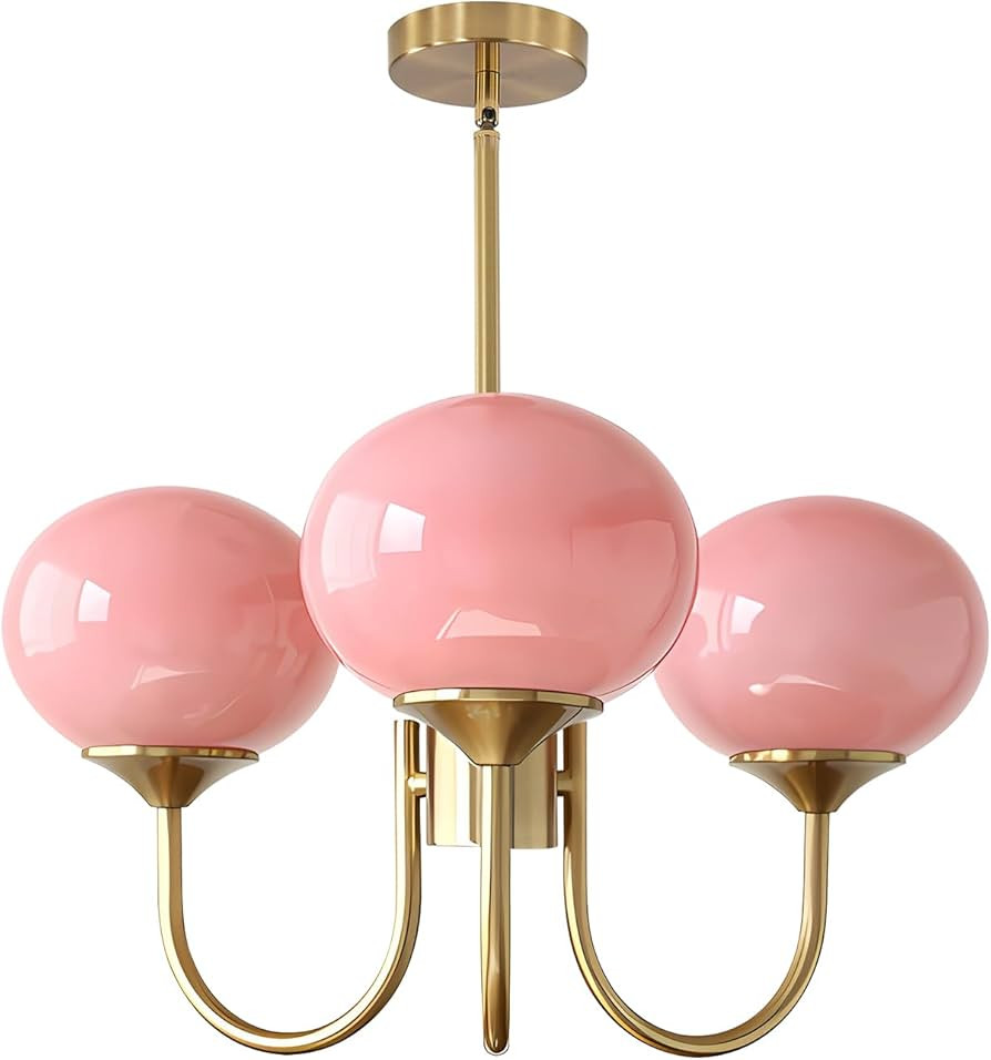 BOKT Modern Pink Sputnik Chandelier Brushed Gold Globe Sputnik Light Fixture 3 Light Mid Century ... | Amazon (US)