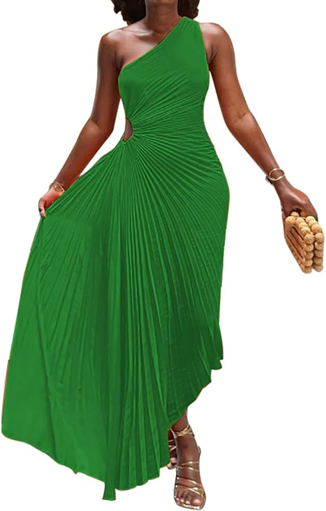 Yuopeid Women's Sexy One Shoulder Sleeveless Fashion Pleated Irregular Cocktail Club Party Long D... | Amazon (US)