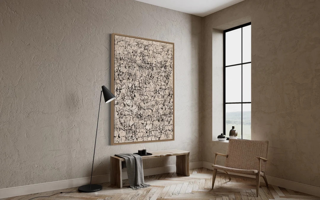 Wayward Herd Abstract Cows Canvas Wall Art, Mid Century Modern Original Art Print, Large Oil Pain... | Etsy (US)