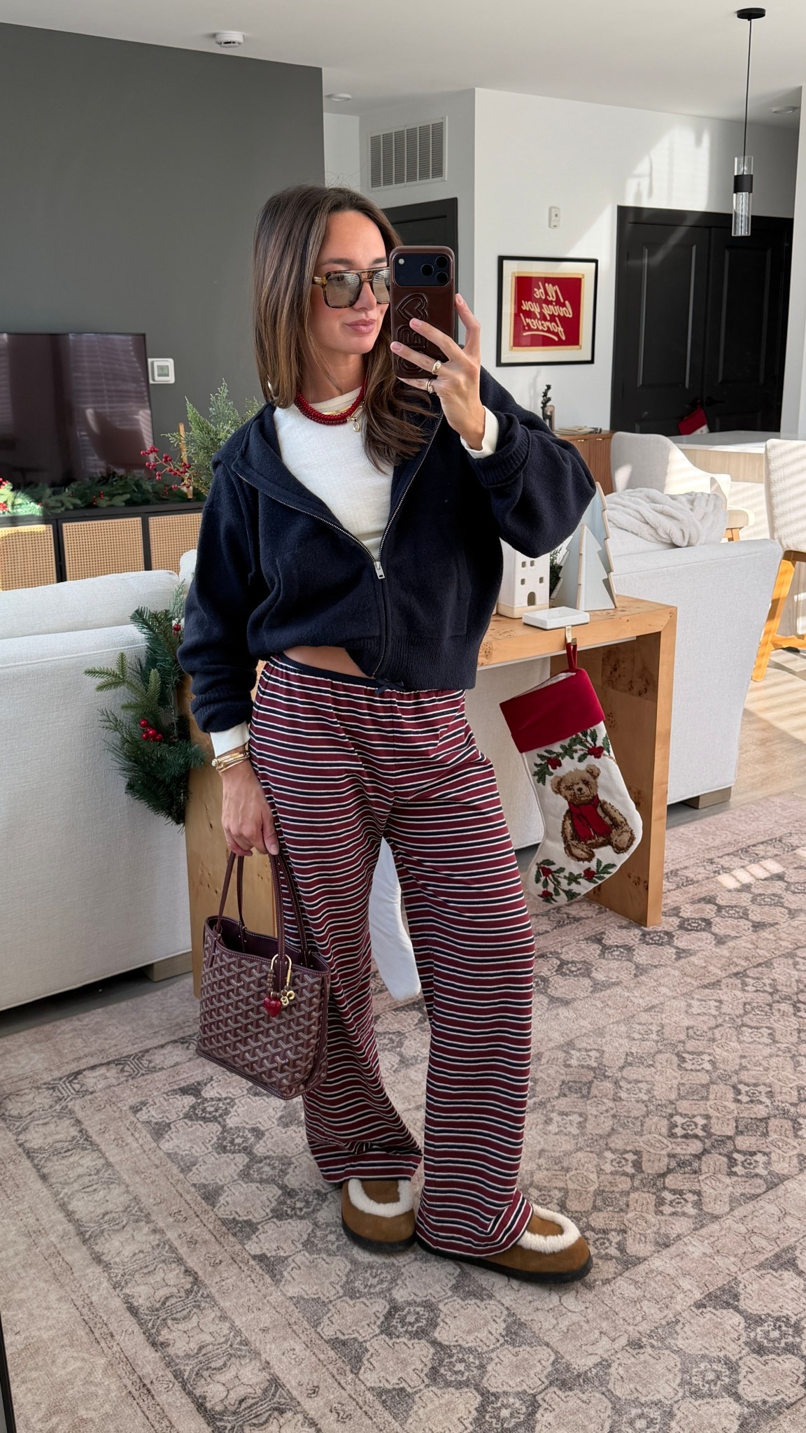 Wearing XS in both Donni pieces and small in zip up! The color is pure indigo!