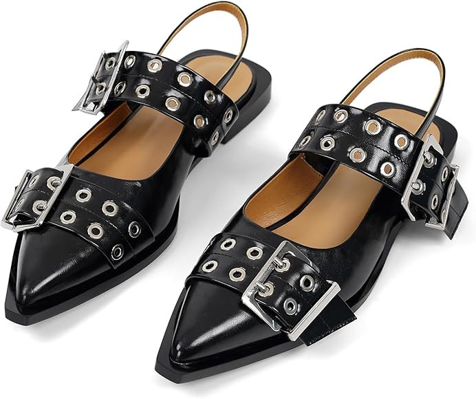 SOVANYOU Buckle Ballet Flats for Women Slingback Flats Ballerinas Flats with Straps Pointe Toe Ca... | Amazon (US)