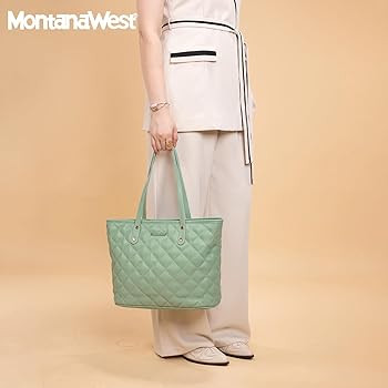 Montana West Quilted Tote Bag for Women Shoulder Bag Fashion Handbags with Top Zipper | Amazon (US)