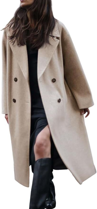Gihuo Women's Notched Collar Wool Blend Pea Coat Winter Double Breasted Trench Coat Long Oversize... | Amazon (US)