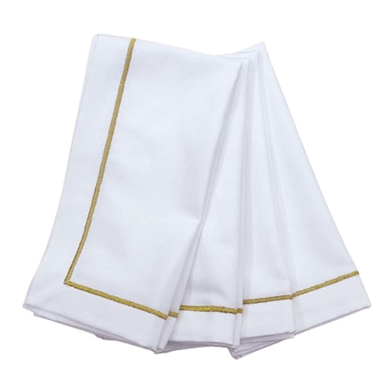 Set Of 4 White Cloth Napkin With Gold Trim | At Home