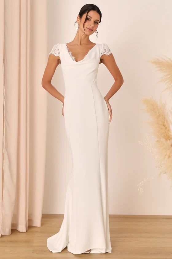 Forever Beloved White Lace Cap Sleeve Mermaid Maxi Dress | Lulus (US)