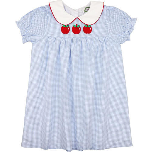 Blue Gingham Applique Apple Dress | Cecil and Lou