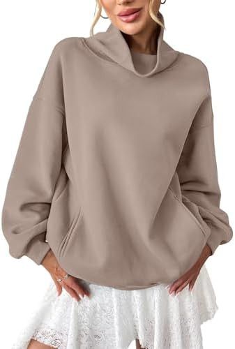 Womens Fleece Sweatshirts with Pockets Oversized Turtleneck Pullover Trendy Long Sleeve Tops Fall... | Amazon (US)