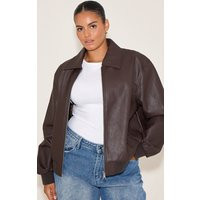 Plus Dark Chocolate Faux Leather Bomber Jacket | PrettyLittleThing UK