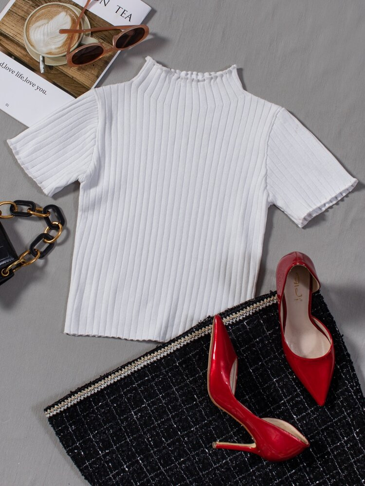 Mock Neck Ribbed Knit Top | SHEIN