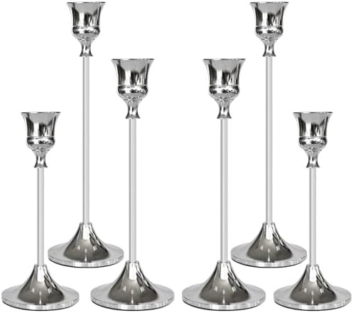Candlestick Holders Silver, 6 Packs Taper Candle Holder for Candlesticks, Candle Sticks Holder De... | Amazon (US)