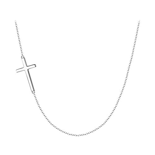 EVER FAITH Women's Tiny Classic Sideways Cross Necklace, 925 Sterling Silver Simple Religious Adjustable Link Pendant Choker Necklace | Amazon (US)