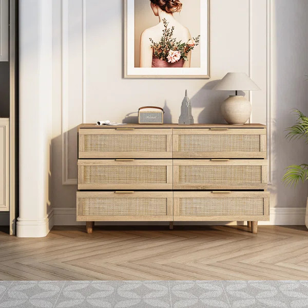 Rattan 6 Drawer Dresser,Storage Cabinet with Wooden Legs | Wayfair North America
