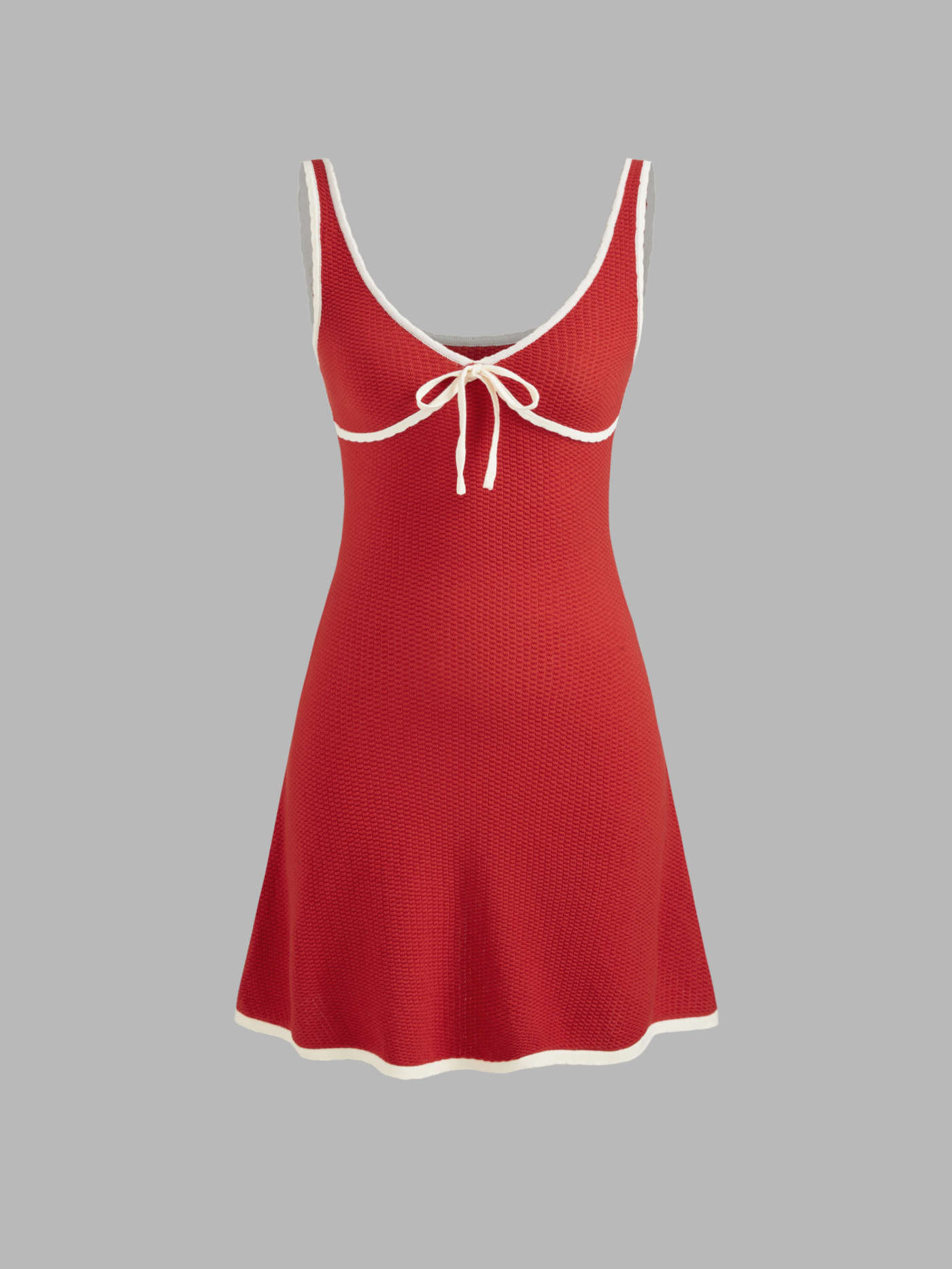 Knitted V-neck Solid Contrasting Binding Knotted Mini Dress | Cider