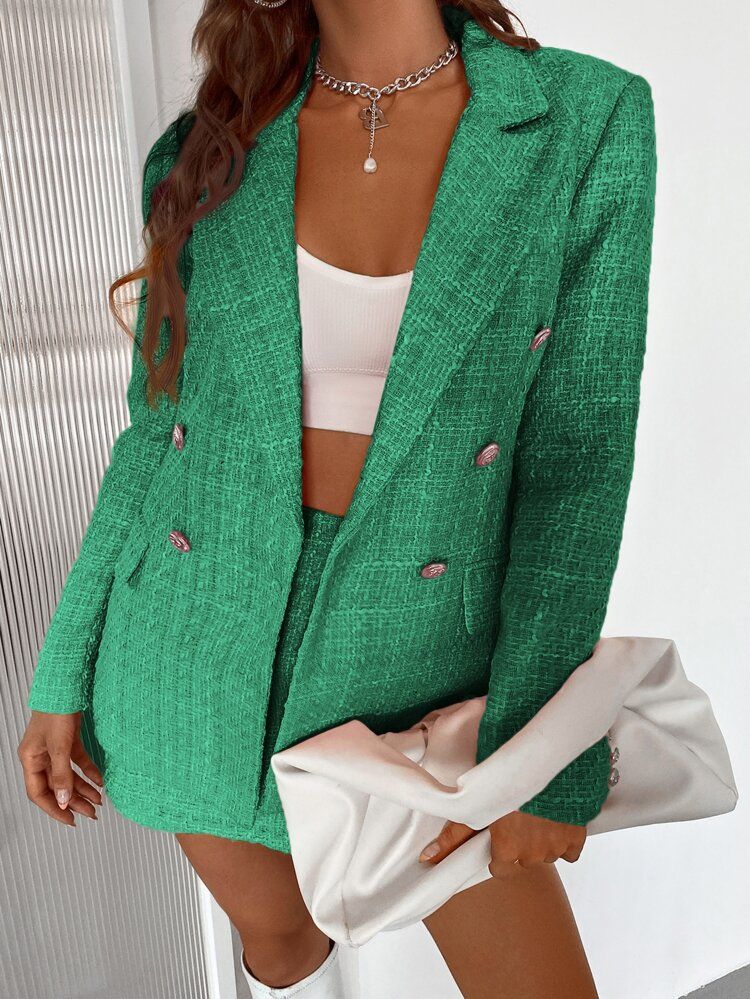 1pc Double Button Tweed Blazer | SHEIN