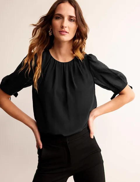 Organza Puff-Sleeve Top - Black | Boden (UK & IE)