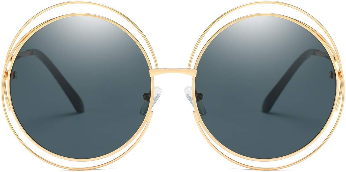 Dollger Metal Double Circle Wire Frame Oversized Round Sunglasses for Women | Amazon (US)