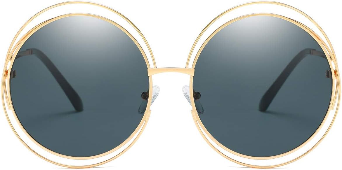 Dollger Metal Double Circle Wire Frame Oversized Round Sunglasses for Women | Amazon (US)