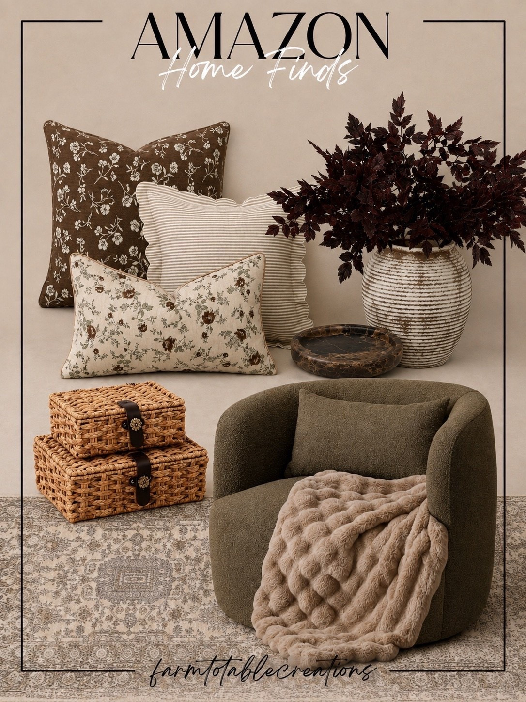 Amazon Home Finds

Create a home that feels warm, layered, and effortlessly collected with these cozy Amazon finds. From timeless floral pillows and rich burgundy stems to woven storage, a soft accent chair, and a vintage-inspired rug, each piece adds texture and warmth without overwhelming your space. These are the details that make a room feel inviting year-round.

Follow @farmtotablecreations on Instagram for more home finds and styling inspiration.

#amazonhomefinds #amazondecor #neutralhome #cozyhome #homedecor #livingroomdecor #accentchair #throwpillows #vintagerug #wovenbaskets #decorfinds #interiordesign #modernorganic #homesofinstagram

#LTKHome #LTKSaleAlert #LTKSeasonal