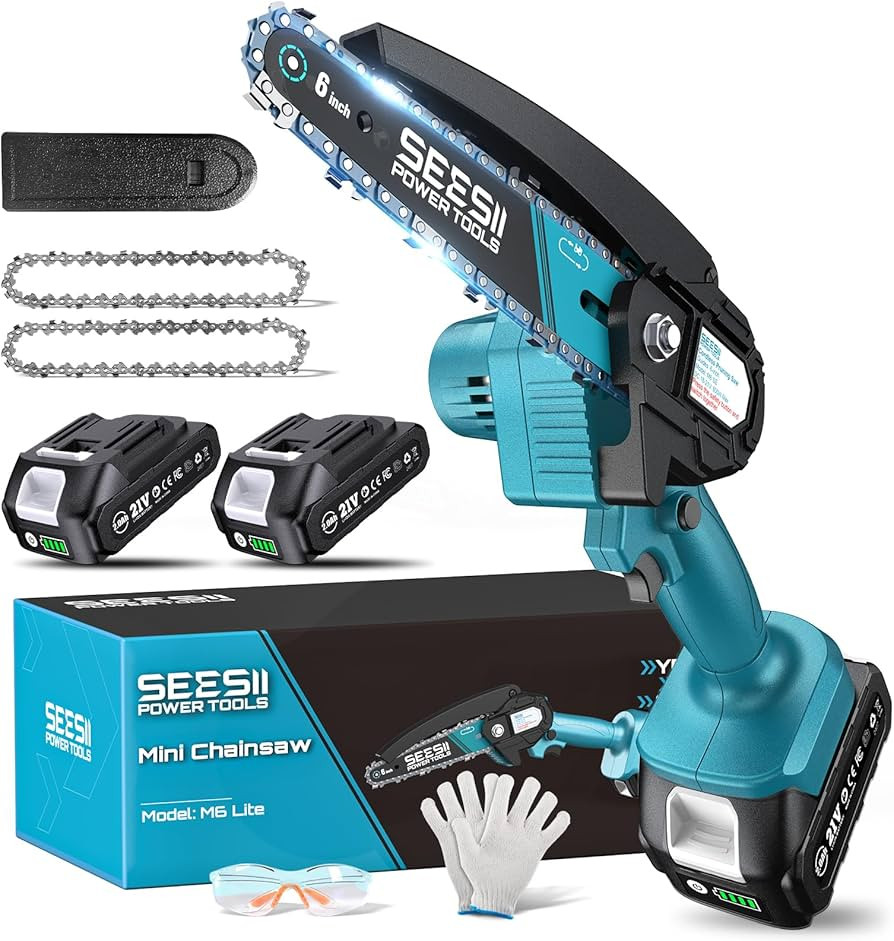 Seesii Mini Chainsaw, 6-inch Mini Chainsaw Cordless, Handheld Electric Power Chain Saw with 2 Bat... | Amazon (US)