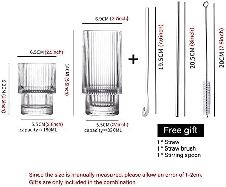 Origami Style Glass Cups Set of 2, Ripple Vintage Glassware Transparent Cocktail Glasses Set, Ice Co | Amazon (US)
