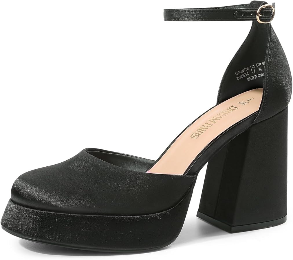 DREAM PAIRS Women's Chunky Platform High Heels Closed Toe Block Ankle Strap Dress Wedding Party P... | Amazon (US)