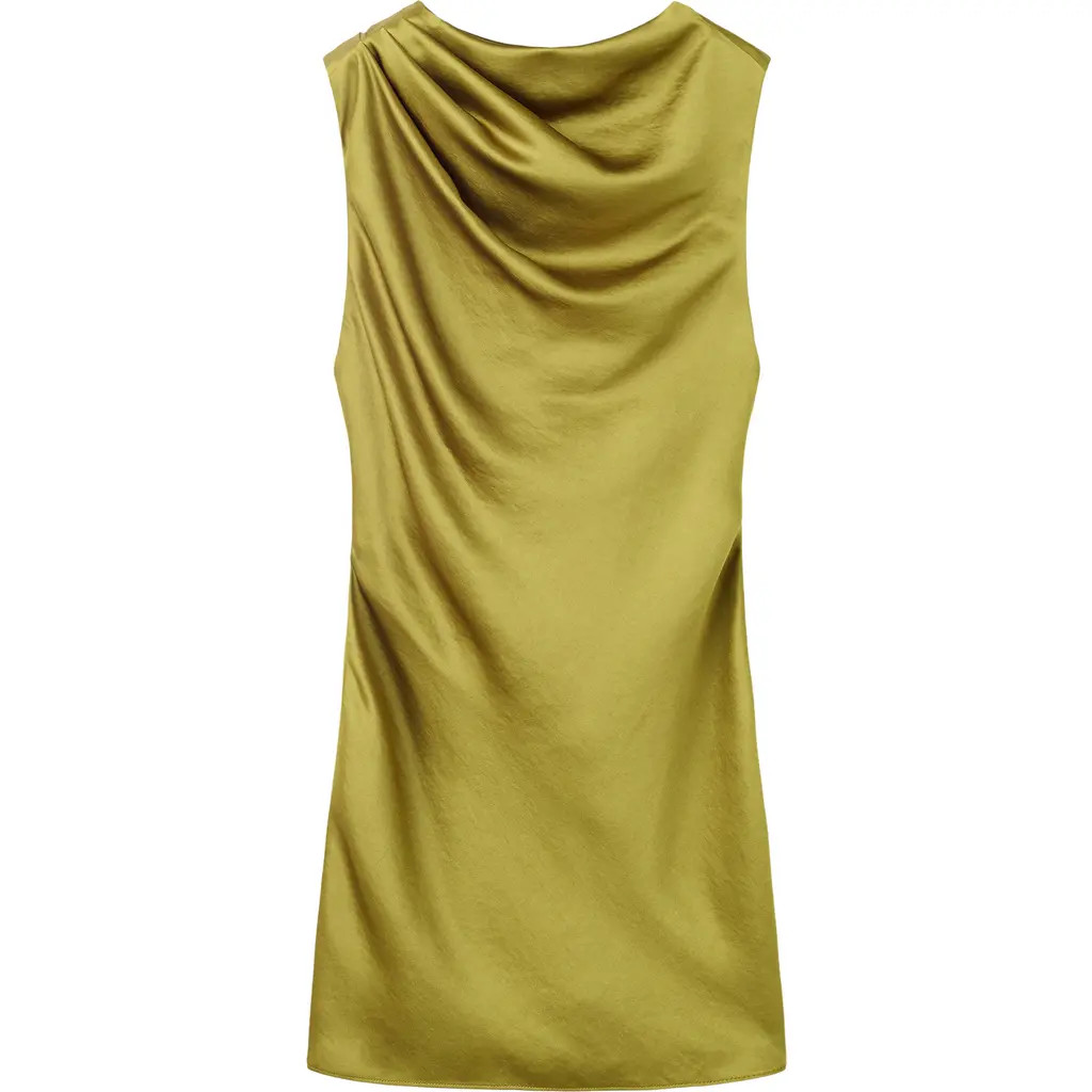 MANGO Ilum Cowl Neck Sleeveless Satin Dress in Lime at Nordstrom, Size 8 | Nordstrom