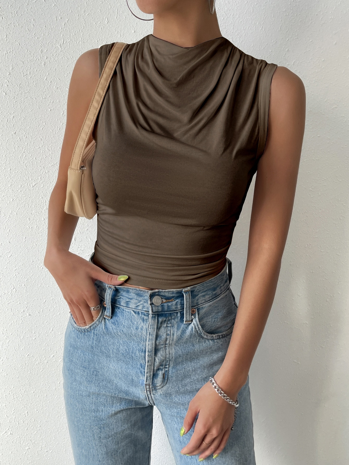 SHEIN Privé St Patrick Solid Ruched Tank Top | SHEIN